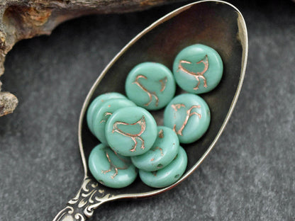 Czech Glass Beads - Bird Beads - Picasso Beads - Coin Beads - 12mm - 15pcs - (4470)