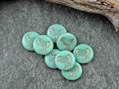 Czech Glass Beads - Bird Beads - Picasso Beads - Coin Beads - 12mm - 15pcs - (4470)