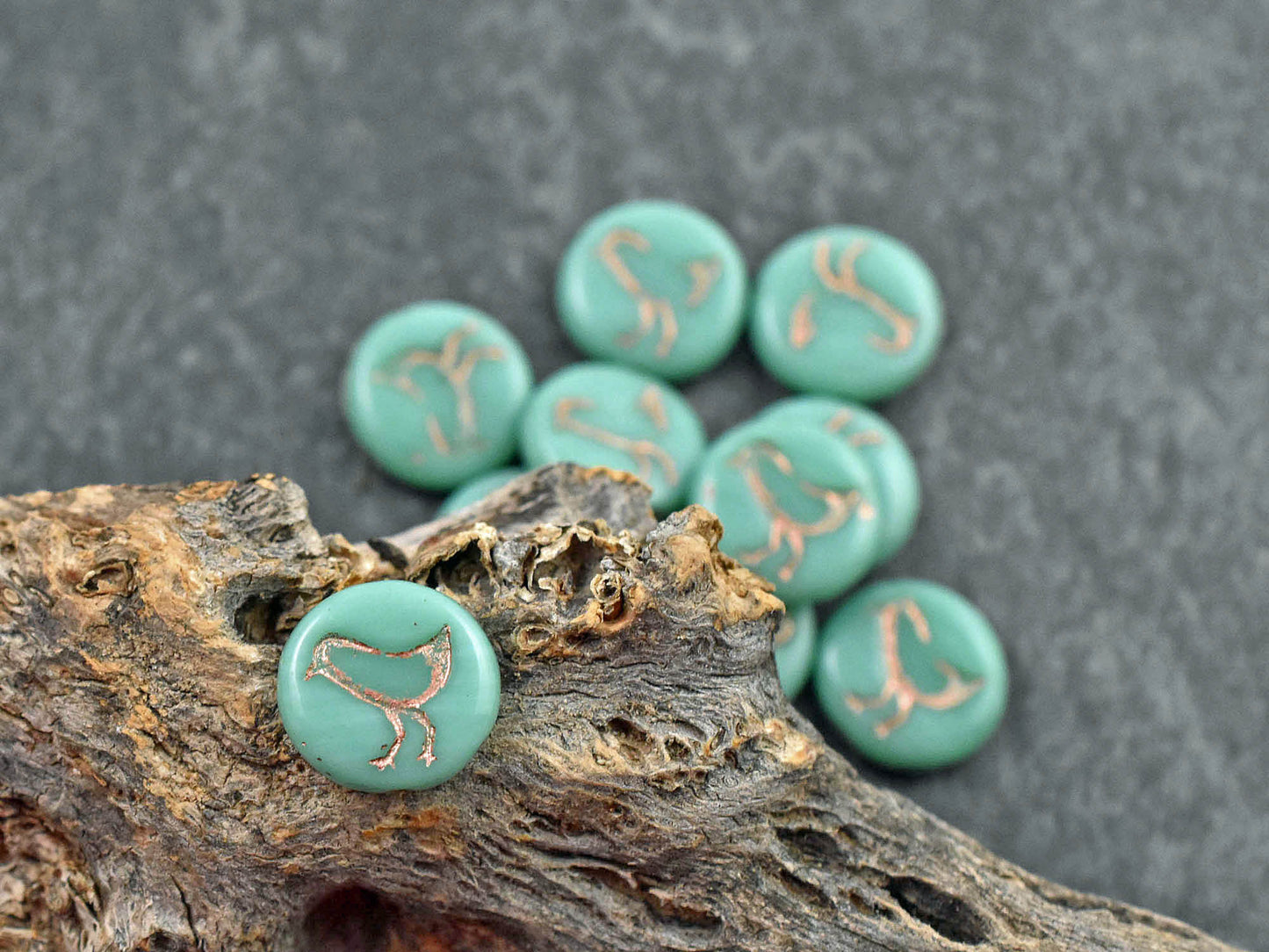 Czech Glass Beads - Bird Beads - Picasso Beads - Coin Beads - 12mm - 15pcs - (4470)