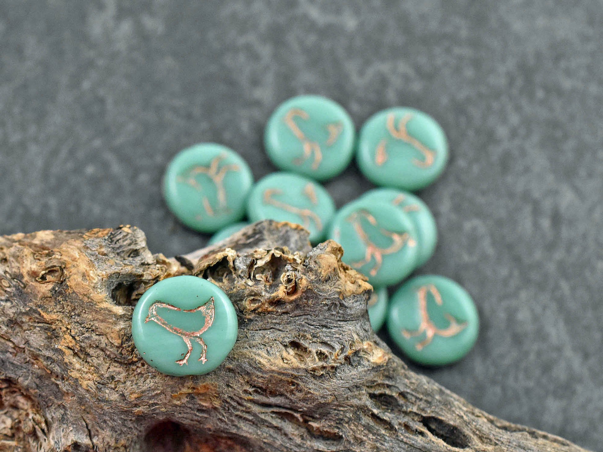 Czech Glass Beads - Bird Beads - Picasso Beads - Coin Beads - 12mm - 15pcs - (4470)