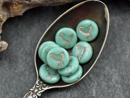 Czech Glass Beads - Bird Beads - Picasso Beads - Coin Beads - 12mm - 15pcs - (4470)