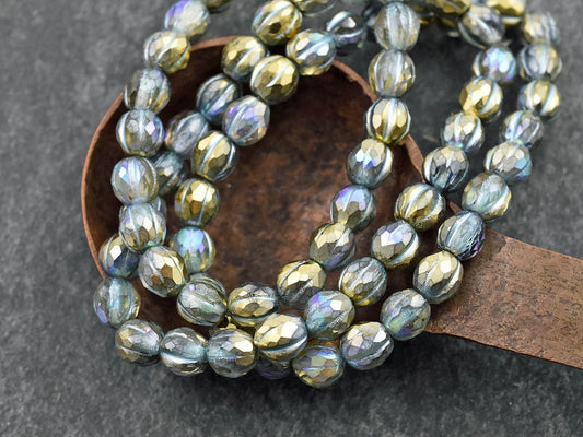 6mm Beads - Melon Beads - Czech Glass Beads - Faceted Melon - Round Beads - 6mm - 25pcs - (A25)