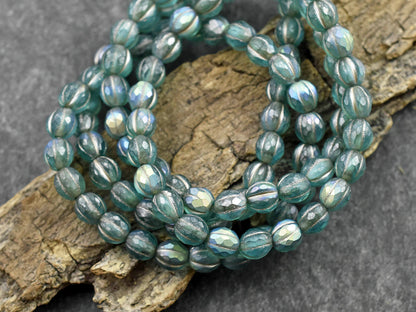 6mm Beads - Melon Beads - Czech Glass Beads - Faceted Melon - Round Beads - 6mm - 25pcs - (2947)