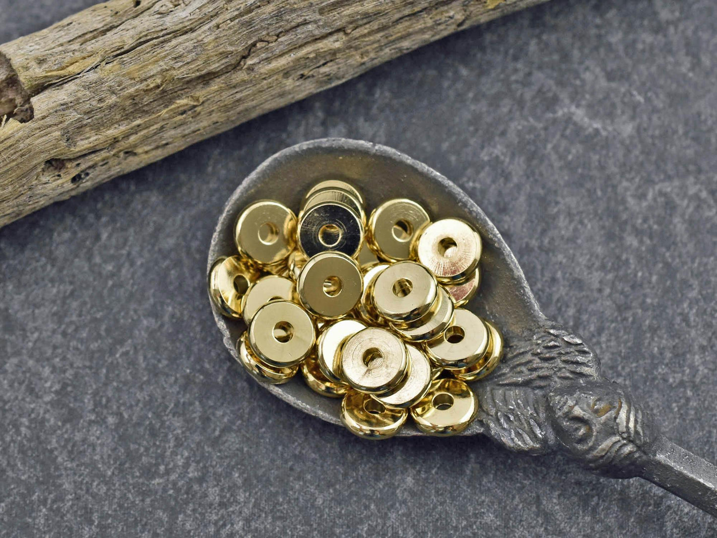 24k Gold Spacer Beads - Gold Heishi Beads - Metal Spacers - Metal Beads - Spacer Beads - 50pcs - 6x2mm - (346)