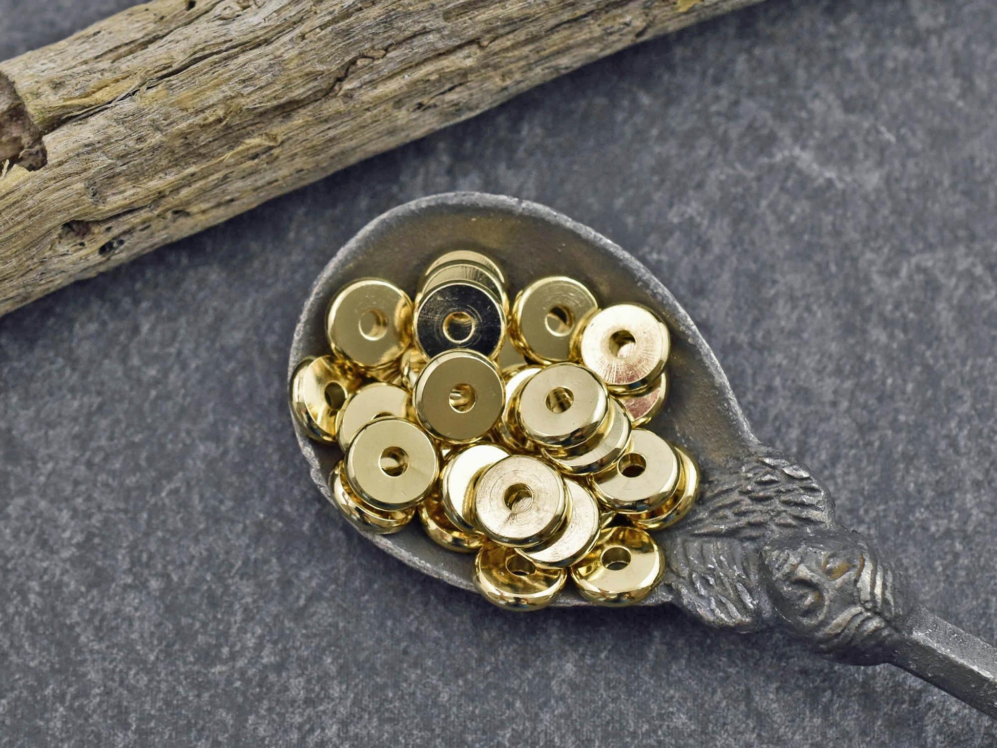 24k Gold Spacer Beads - Gold Heishi Beads - Metal Spacers - Metal Beads - Spacer Beads - 50pcs - 6x2mm - (346)