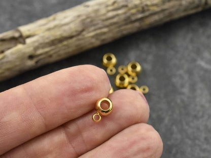Bail Beads - Charm Hanger Beads - Gold Beads - Metal Spacers - Metal Beads - Gold Spacer Beads - 50pcs - 6mm - (819)