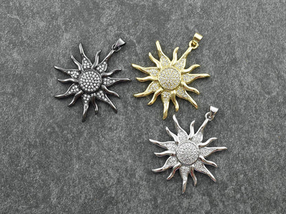 CZ Pendant - Rhinestone Pendant - Sunray Pendant - Metal Pendants - Micro Pave - 1pc - 36x34mm