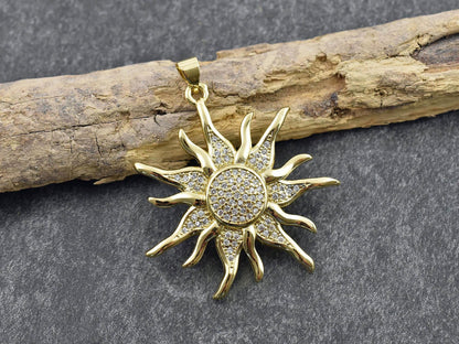 CZ Pendant - Rhinestone Pendant - Sunray Pendant - Metal Pendants - Micro Pave - 1pc - 36x34mm