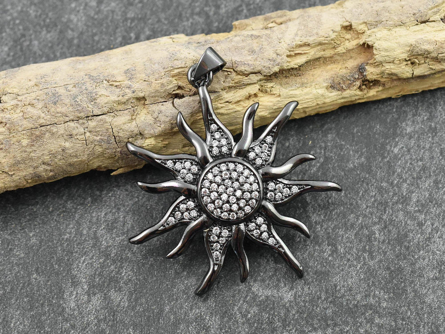 CZ Pendant - Rhinestone Pendant - Sunray Pendant - Metal Pendants - Micro Pave - 1pc - 36x34mm
