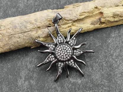 CZ Pendant - Rhinestone Pendant - Sunray Pendant - Metal Pendants - Micro Pave - 1pc - 36x34mm