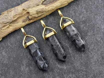 Gemstone Point Pendant - Hexagon Pendant - Larvikite Pendant - 40mm - (6057)