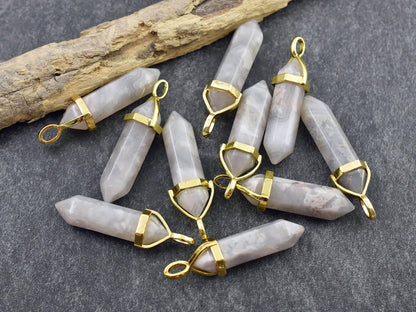 Gemstone Point Pendant - Hexagon Pendant - Agate Pendant - 40mm - (A20)