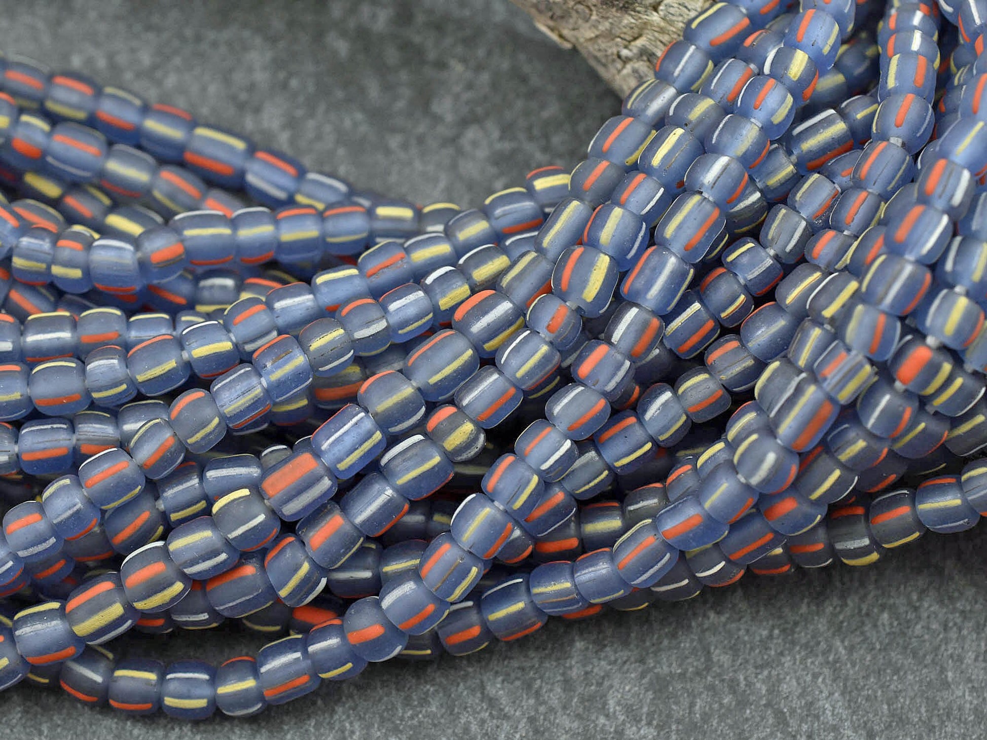 Indonesian Beads - Java Glass Beads - Trade Beads - Striped Seed Beads - Gooseberry Beads - 4-7mm - 24" Strand - (A273)
