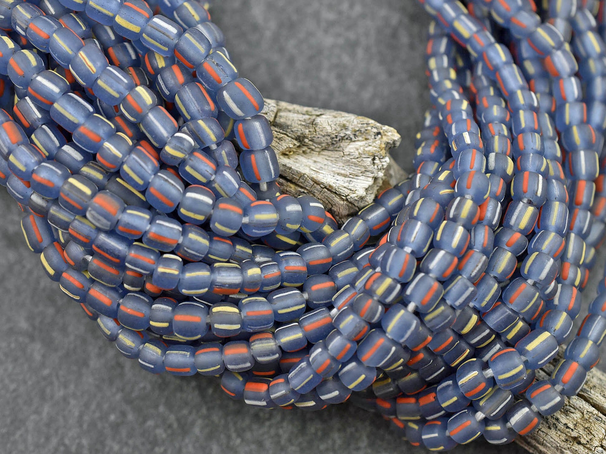 Indonesian Beads - Java Glass Beads - Trade Beads - Striped Seed Beads - Gooseberry Beads - 4-7mm - 24" Strand - (A273)