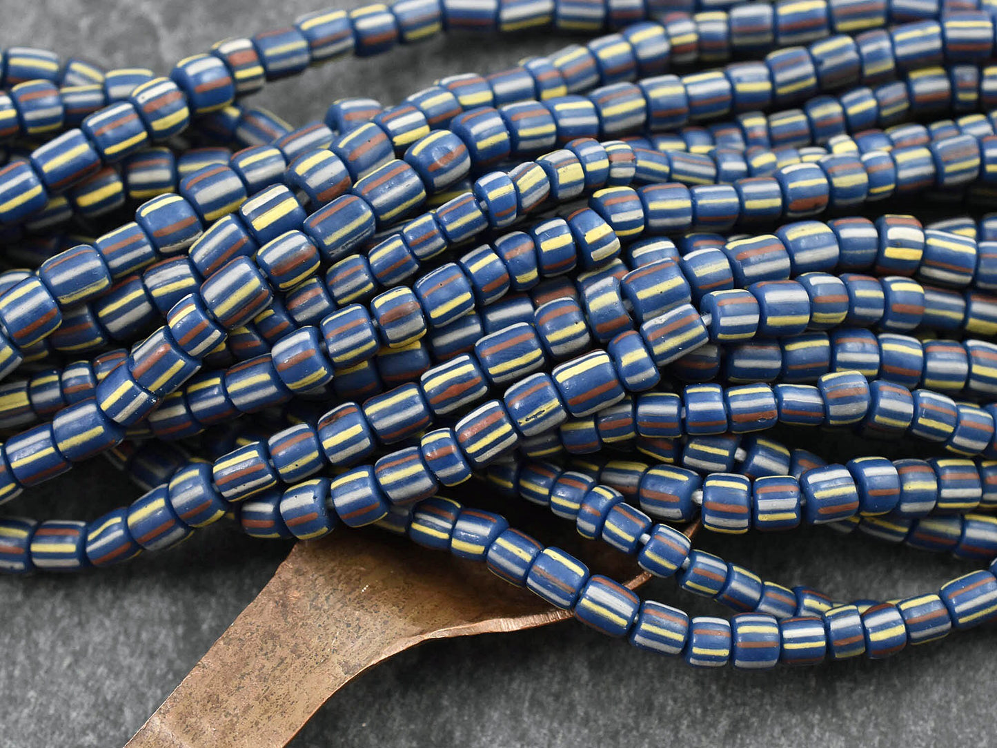 Trade Beads - Indonesian Beads - Java Glass Beads - Striped Seed Beads - Gooseberry Beads - 4-7mm - 24" Strand - (A576)