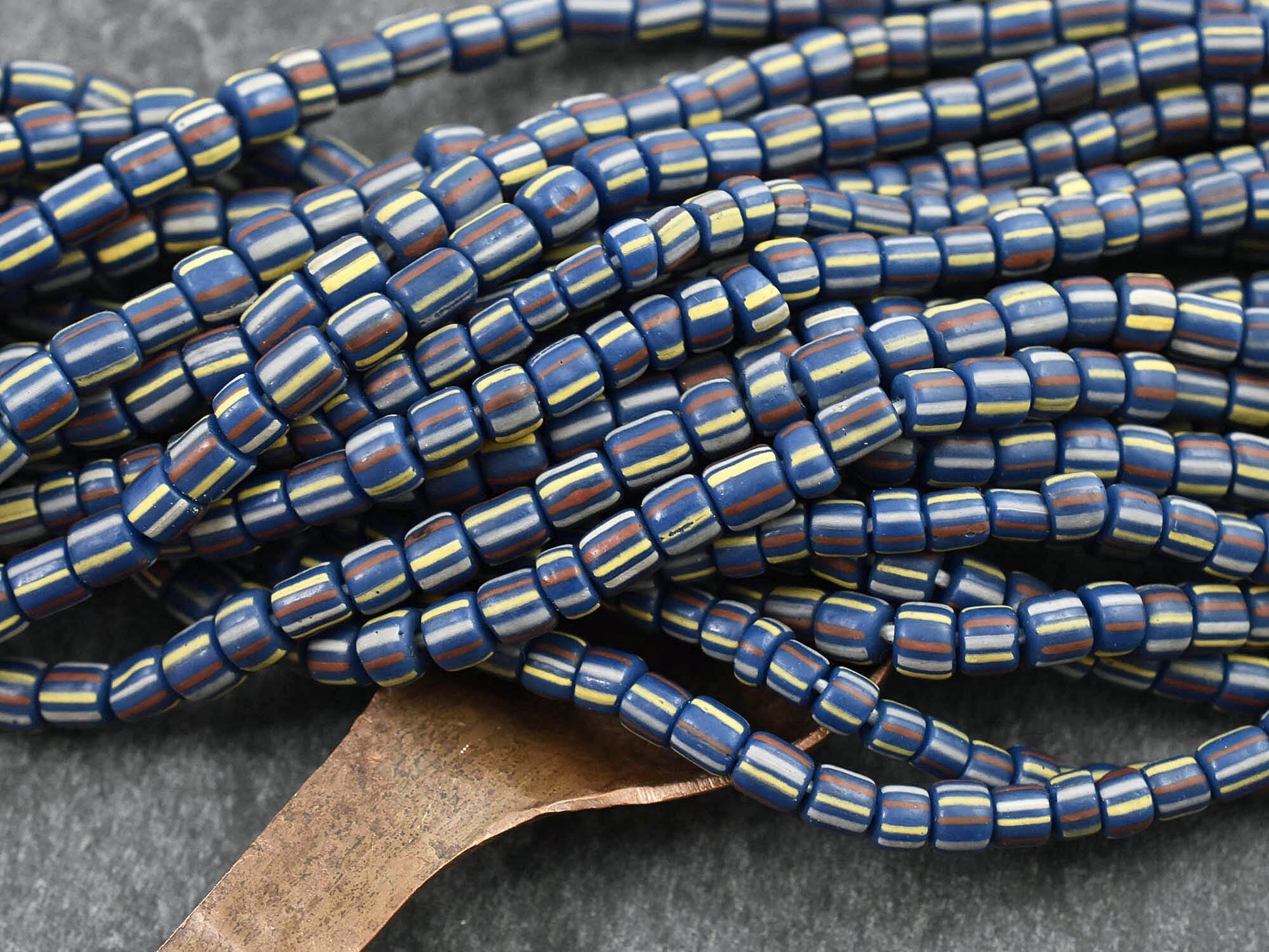 Trade Beads - Indonesian Beads - Java Glass Beads - Striped Seed Beads - Gooseberry Beads - 4-7mm - 24" Strand - (A576)