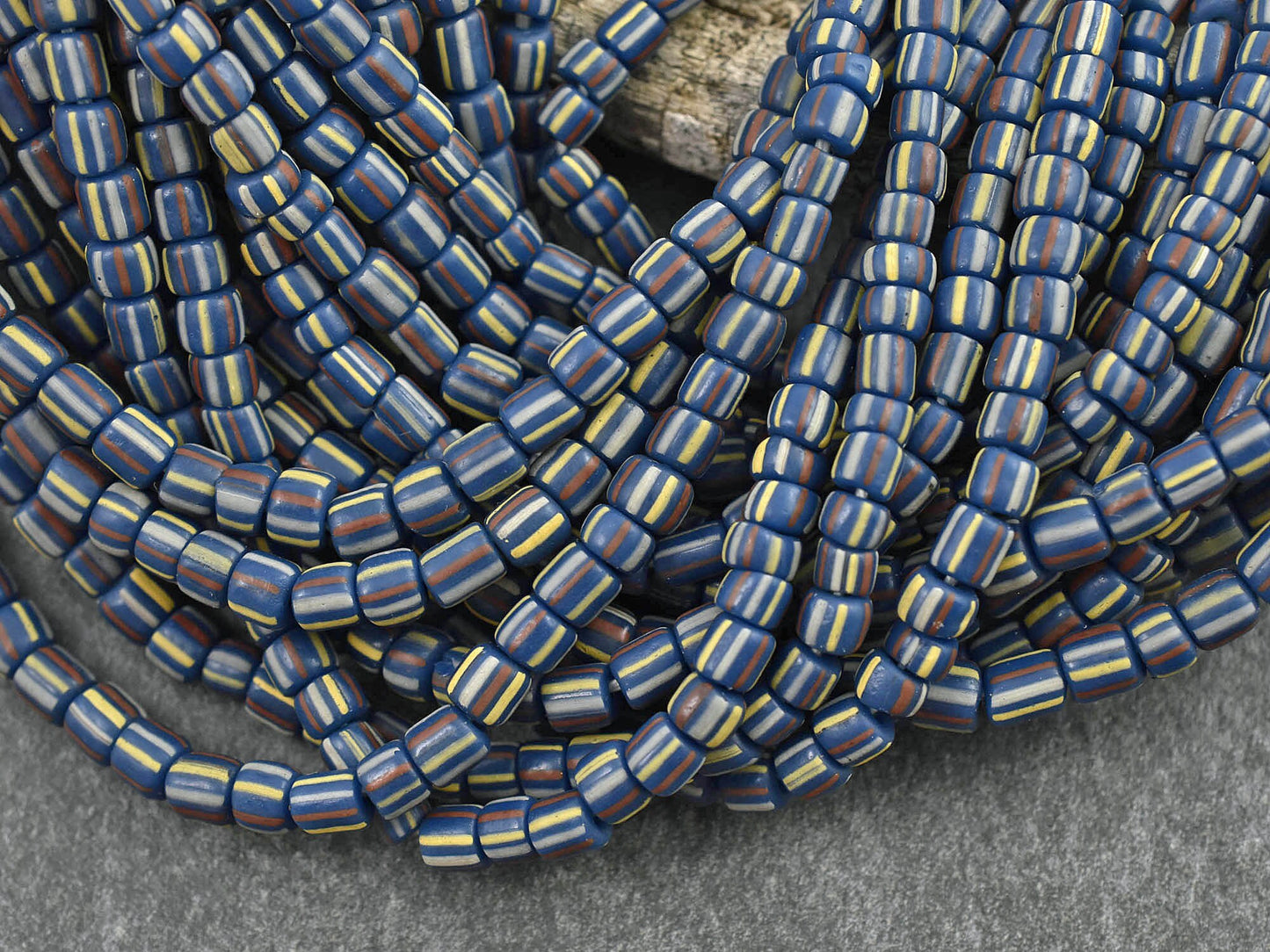 Trade Beads - Indonesian Beads - Java Glass Beads - Striped Seed Beads - Gooseberry Beads - 4-7mm - 24" Strand - (A576)