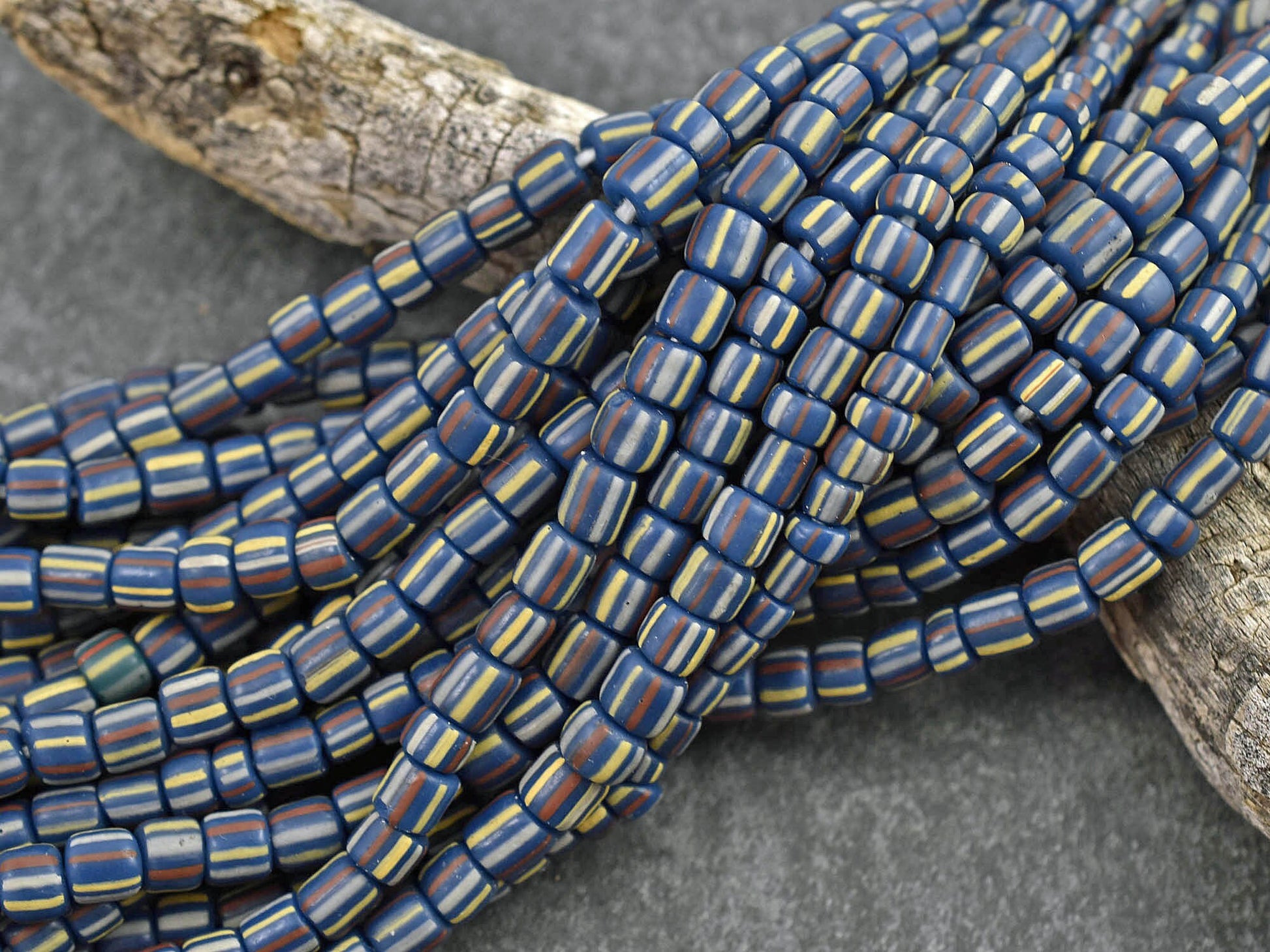 Trade Beads - Indonesian Beads - Java Glass Beads - Striped Seed Beads - Gooseberry Beads - 4-7mm - 24" Strand - (A576)