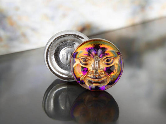 Moon Face Button - Czech Glass Buttons - Shank Buttons - Artisan Button - Handmade Button - 17mm - (1671) 1pcs