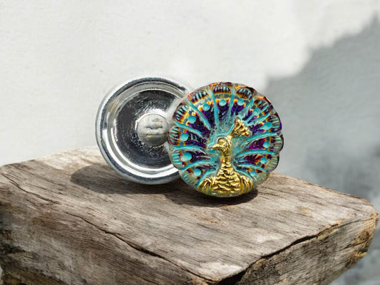 Peacock Button - Czech Glass Buttons - Shank Buttons - Artisan Button - Handmade Button - 18mm - (2054) 1pcs
