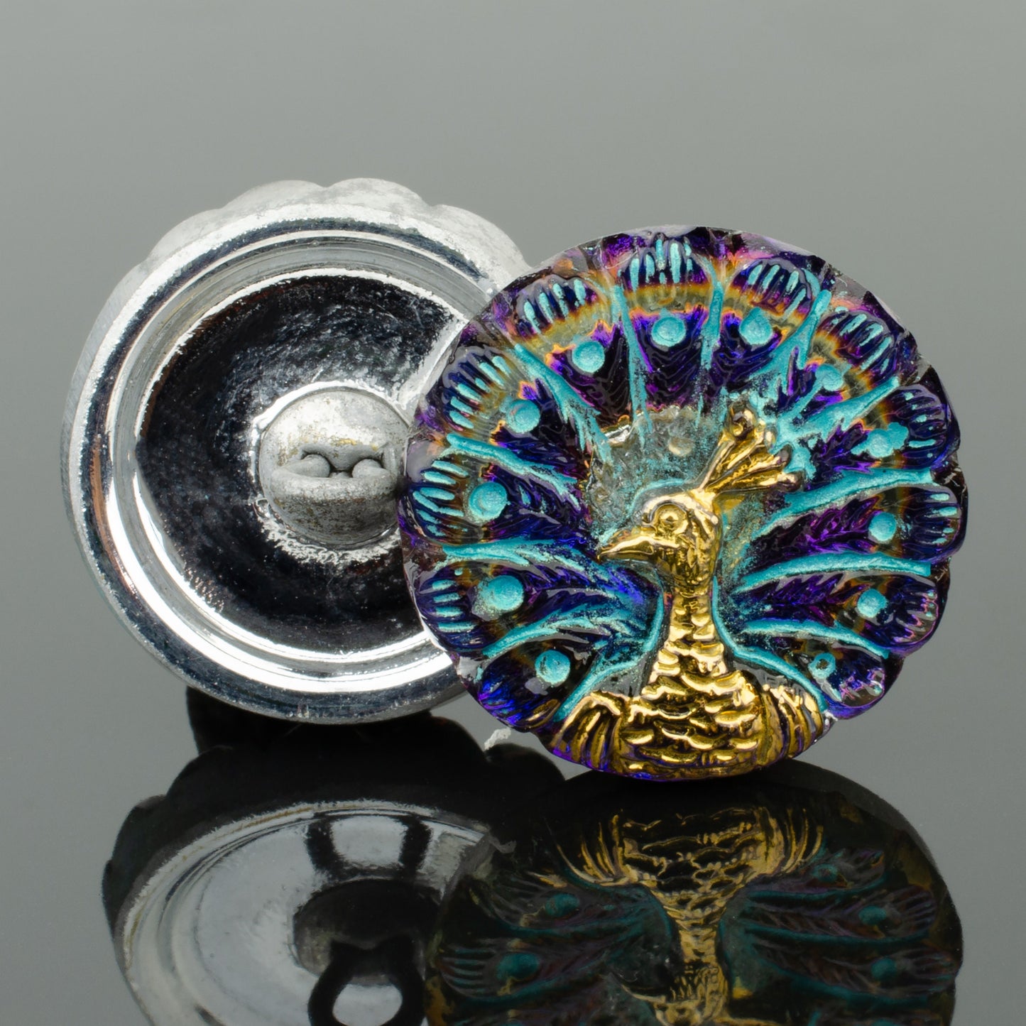 Peacock Button - Czech Glass Buttons - Shank Buttons - Artisan Button - Handmade Button - 18mm - (2524) 1pcs