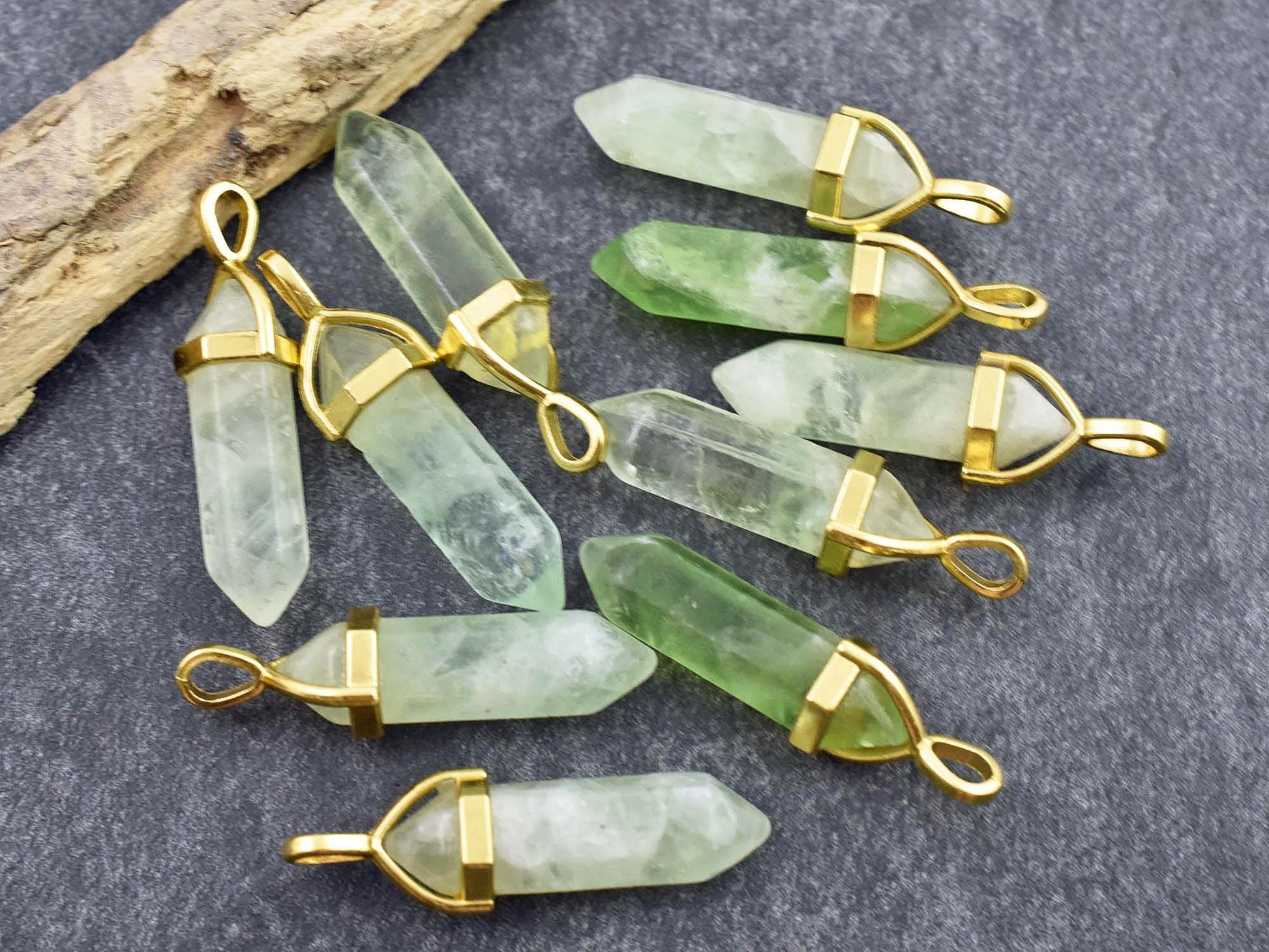 Flourite Pendant - Gemstone Point Pendant - Hexagon Pendant - 40mm - (4832)