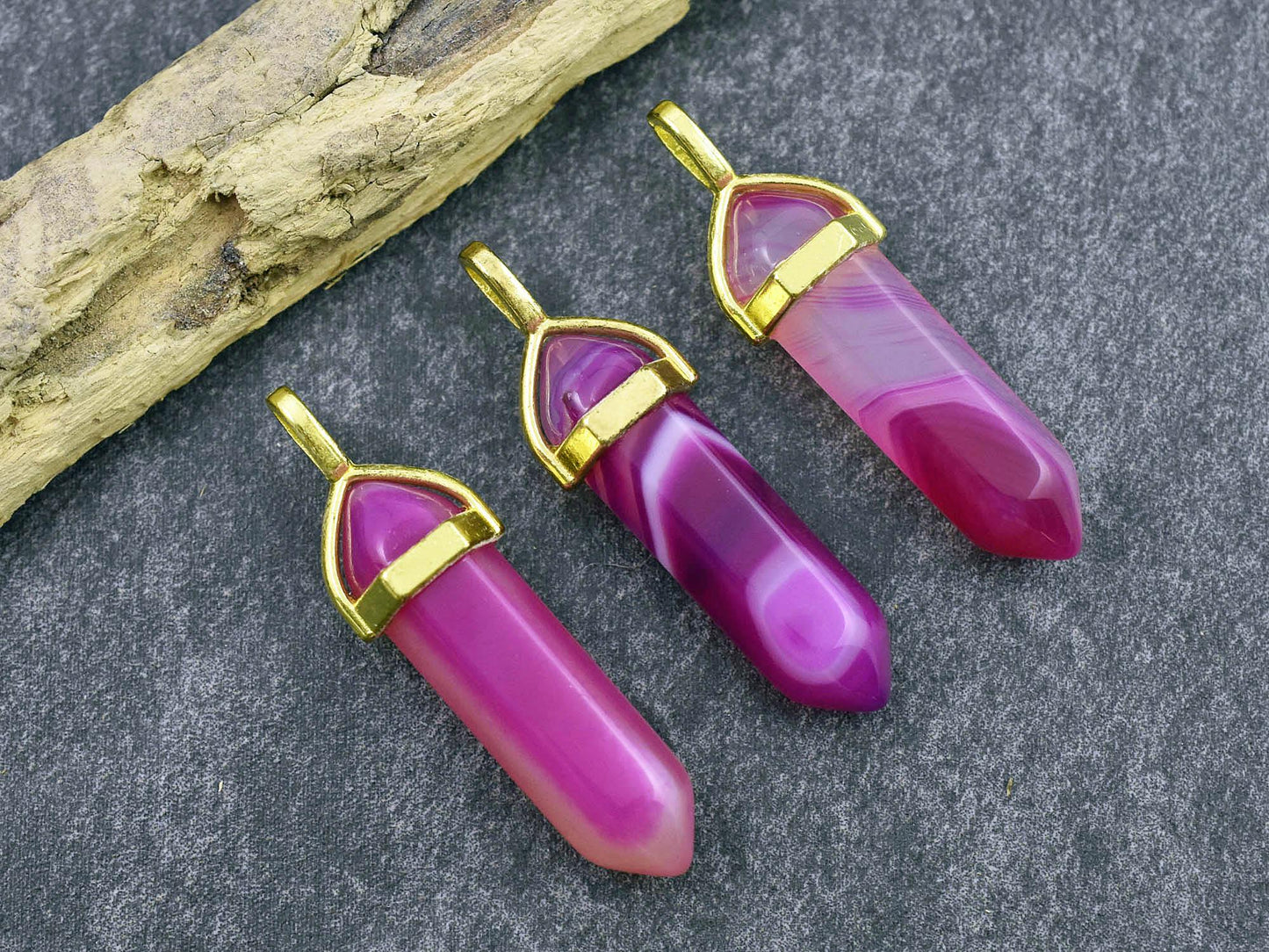 Banded Agate Pendant - Gemstone Point Pendant - Hexagon Pendant - 40mm - (2848)