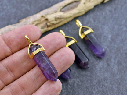 Amethyst Pendant - Gemstone Point Pendant - Hexagon Pendant - 40mm - (5505)