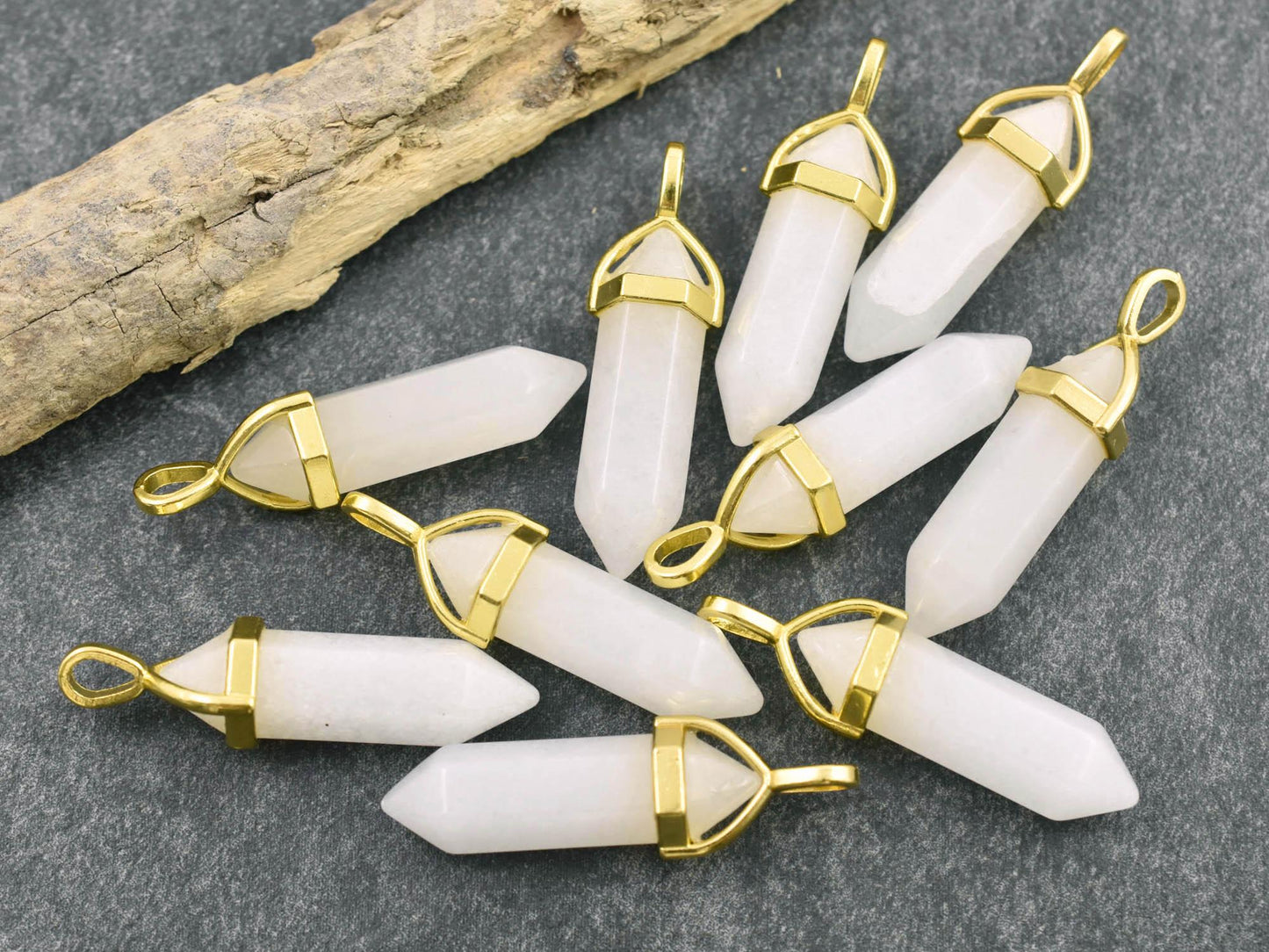 White Jade Pendant - Gemstone Point Pendant - Hexagon Pendant - 40mm - (1776)