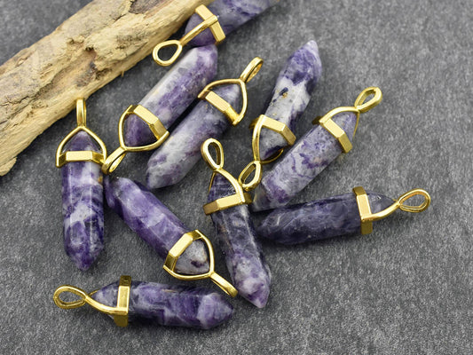 Amethyst Pendant - Gemstone Point Pendant - Hexagon Pendant - 40mm - (5505)