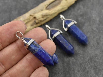 Gemstone Pendant - Lapis Pendant - Gemstone Point - Hexagon Pendant - 40mm - (5456)