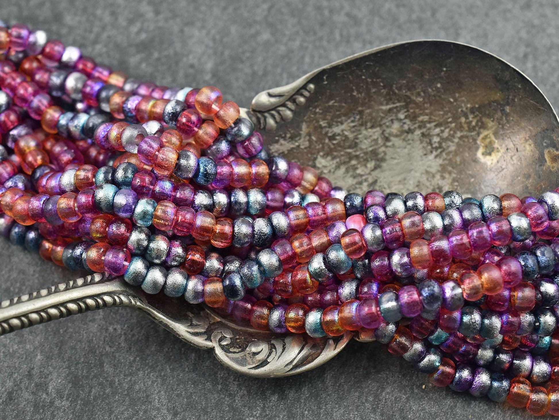 Picasso Seed Beads - Large Seed Beads - 2/0 - Czech Glass Beads - Etched Beads - 6mm - 19" Strand - (A265)