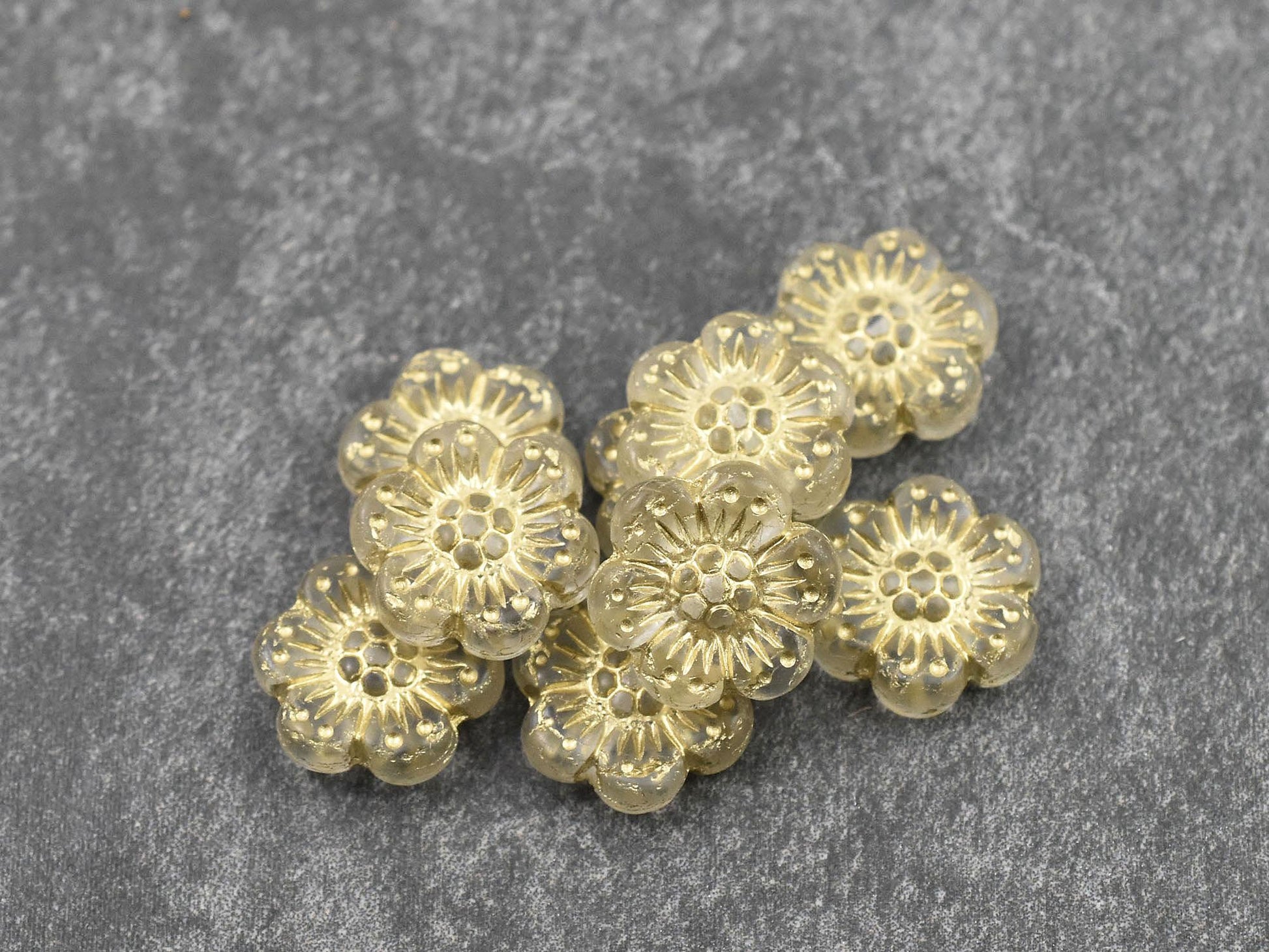 Czech Glass Beads - Wildflower Beads - Floral Beads - Picasso Beads - Czech Glass Flowers - 14mm - 12pcs - (B430)