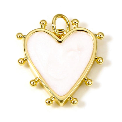 19x18mm 18k Gold Plated Pearlized Enamel Heart Charms
