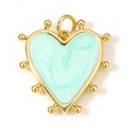 19x18mm 18k Gold Plated Pearlized Enamel Heart Charms