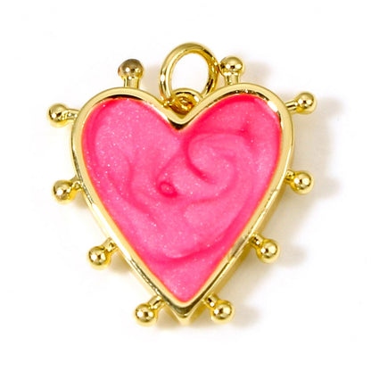 19x18mm 18k Gold Plated Pearlized Enamel Heart Charms