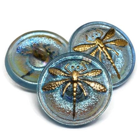 Czech Glass Buttons - Dragonfly Button - Shank Buttons - Artisan Button - Handmade Button - 18mm (595) 1pcs