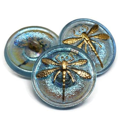 Czech Glass Buttons - Dragonfly Button - Shank Buttons - Artisan Button - Handmade Button - 18mm (595) 1pcs