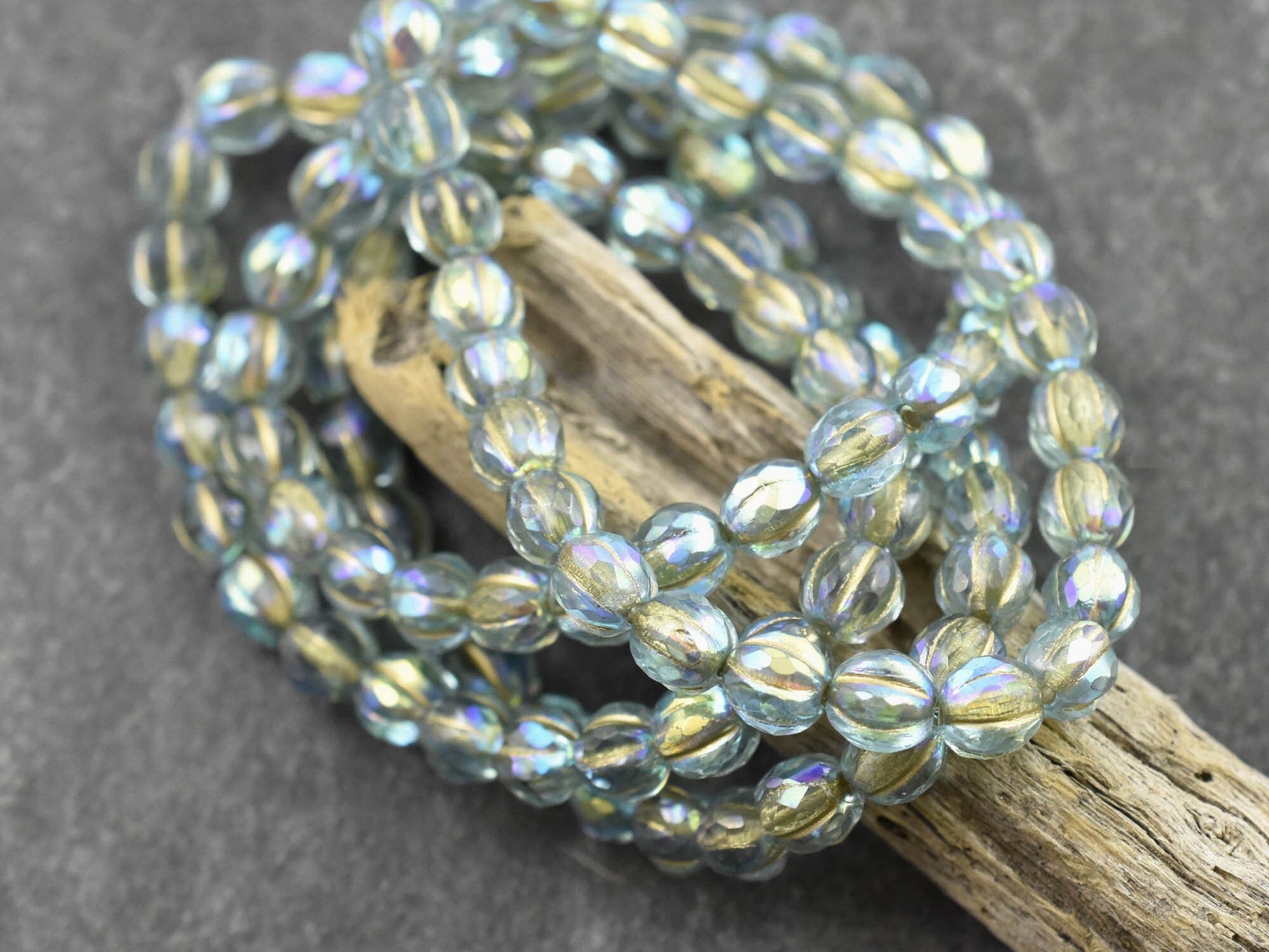 6mm Beads - Melon Beads - Czech Glass Beads - Faceted Melon - Round Beads - 6mm - 25pcs - (3863)