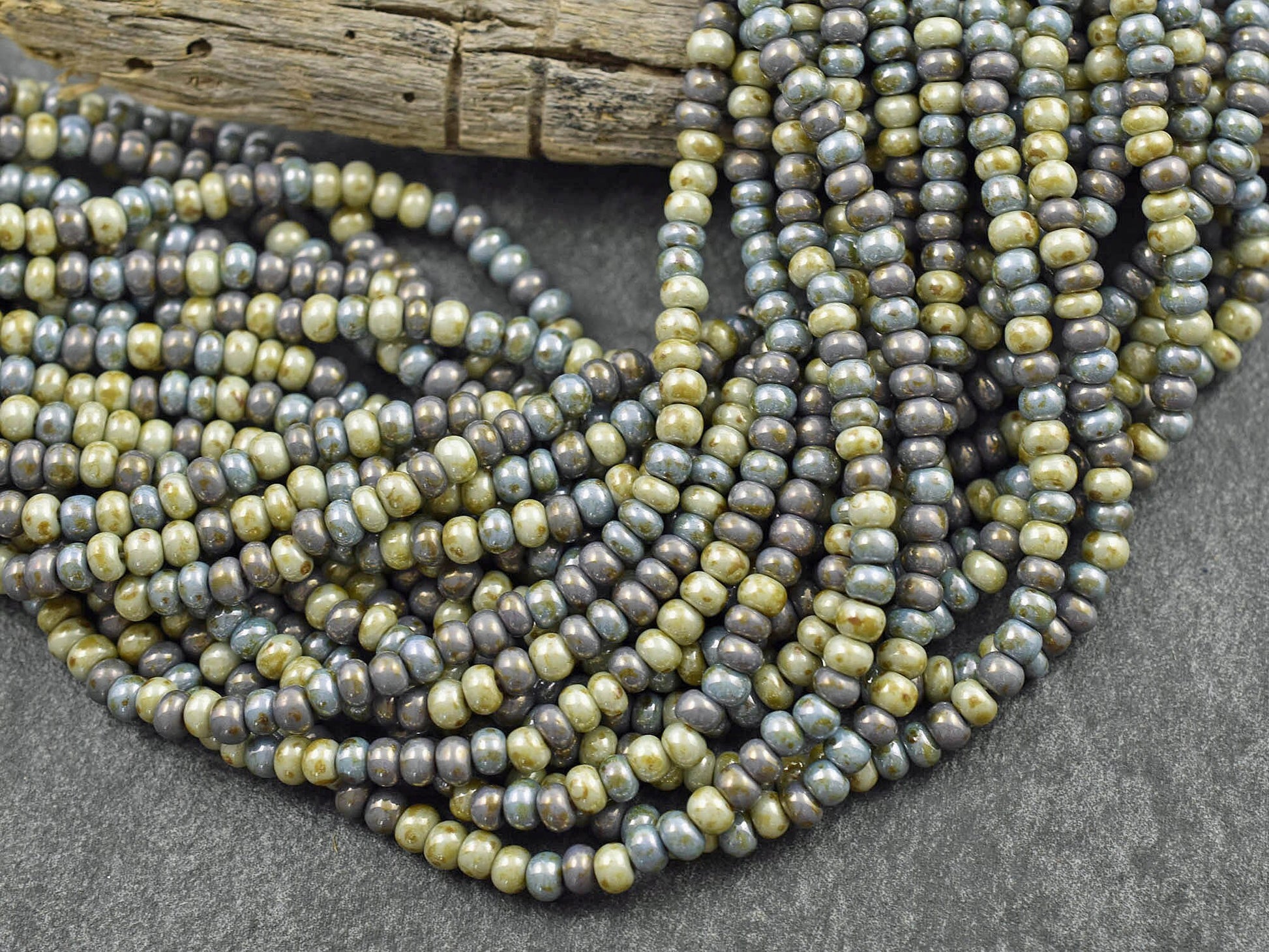 Picasso Seed Beads - Aged Picasso Beads - Czech Glass Beads - Size 6 Seed Beads - 6/0 - 22" Strand - (B224)