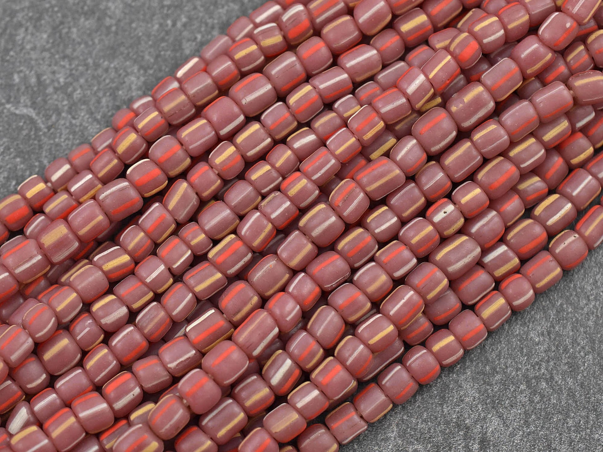 Trade Beads - Indonesian Beads - Java Glass Beads - Striped Seed Beads - Gooseberry Beads - 4-7mm - 24" Strand - (A625)
