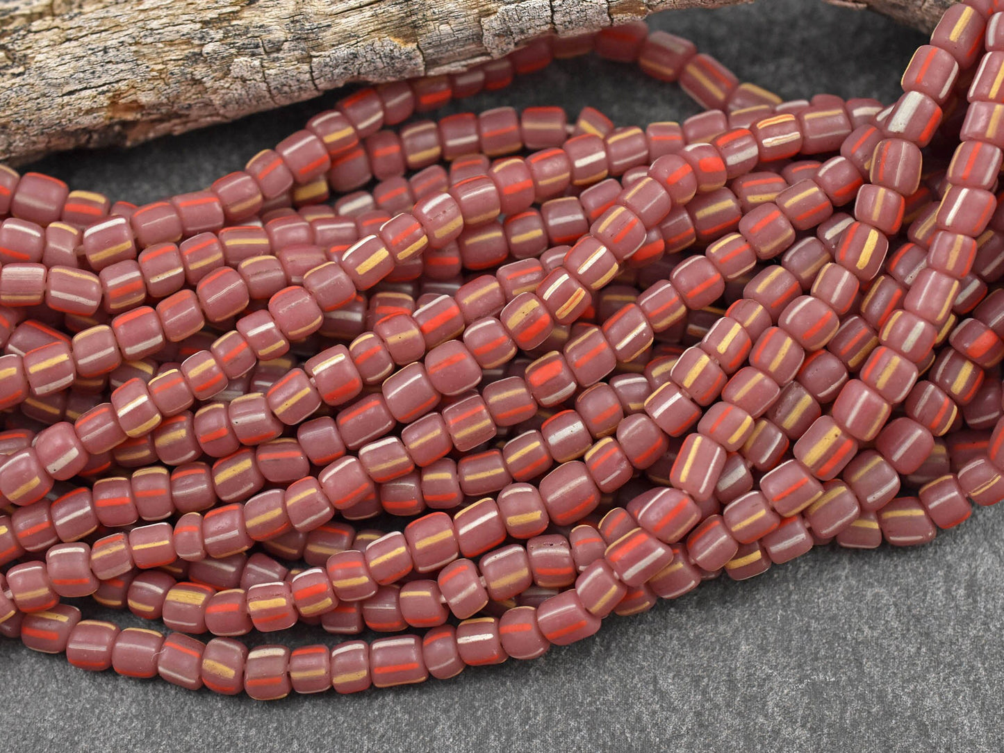 Trade Beads - Indonesian Beads - Java Glass Beads - Striped Seed Beads - Gooseberry Beads - 4-7mm - 24" Strand - (A625)