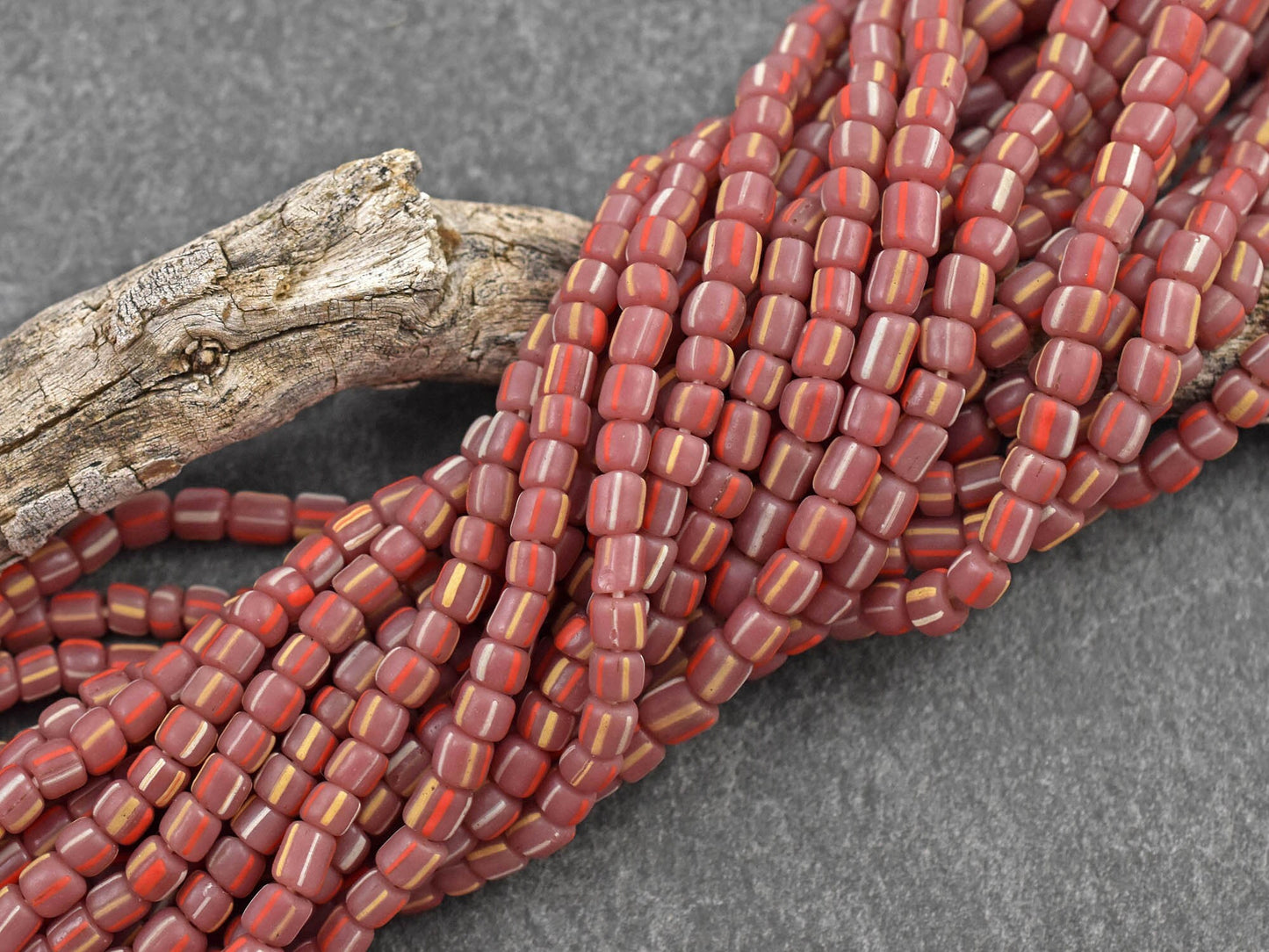 Trade Beads - Indonesian Beads - Java Glass Beads - Striped Seed Beads - Gooseberry Beads - 4-7mm - 24" Strand - (A625)