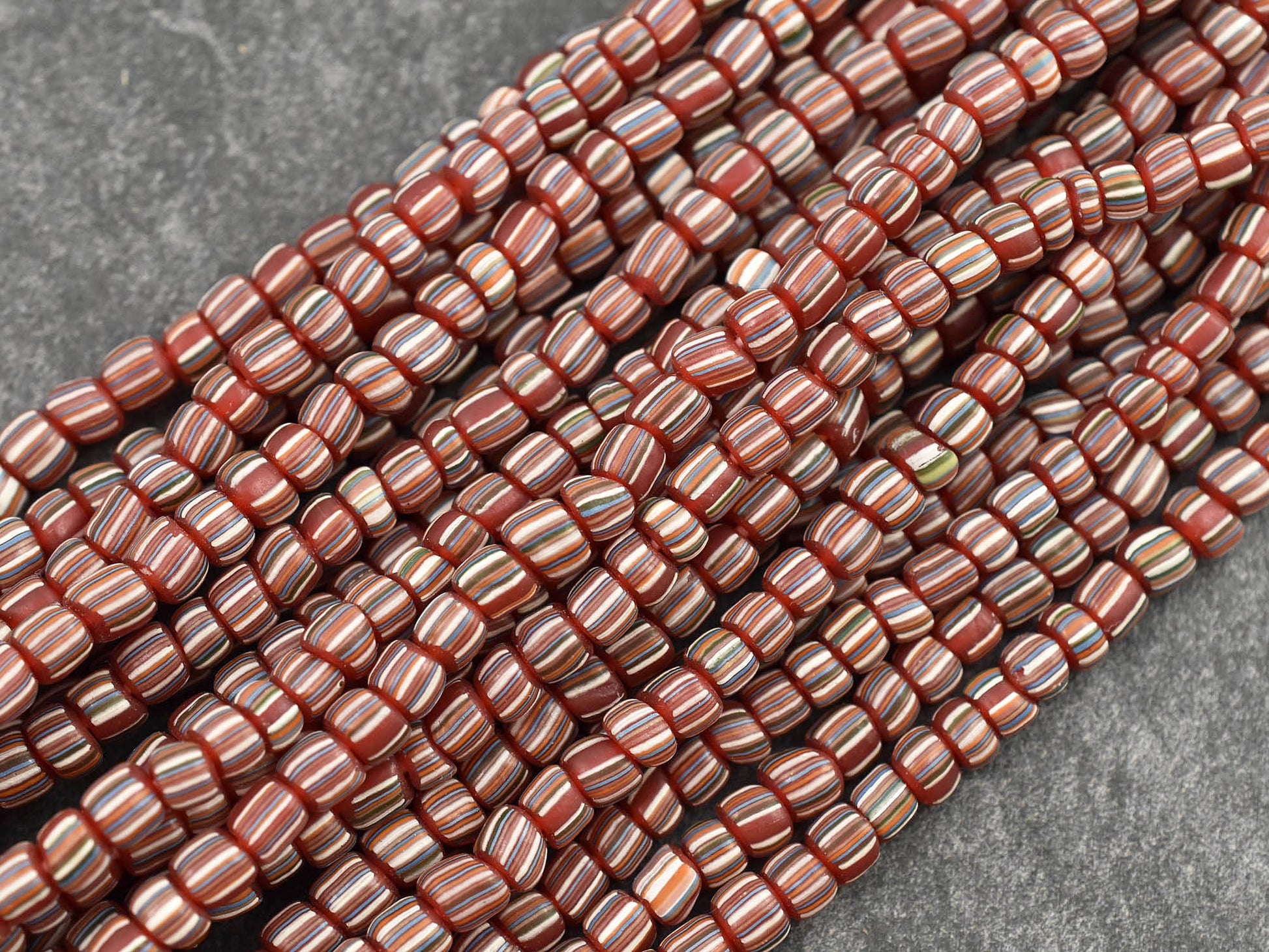 Gooseberry Beads - Trade Beads - Java Glass Beads - Striped Seed Beads - 4-7mm - 24" Strand - (A126)