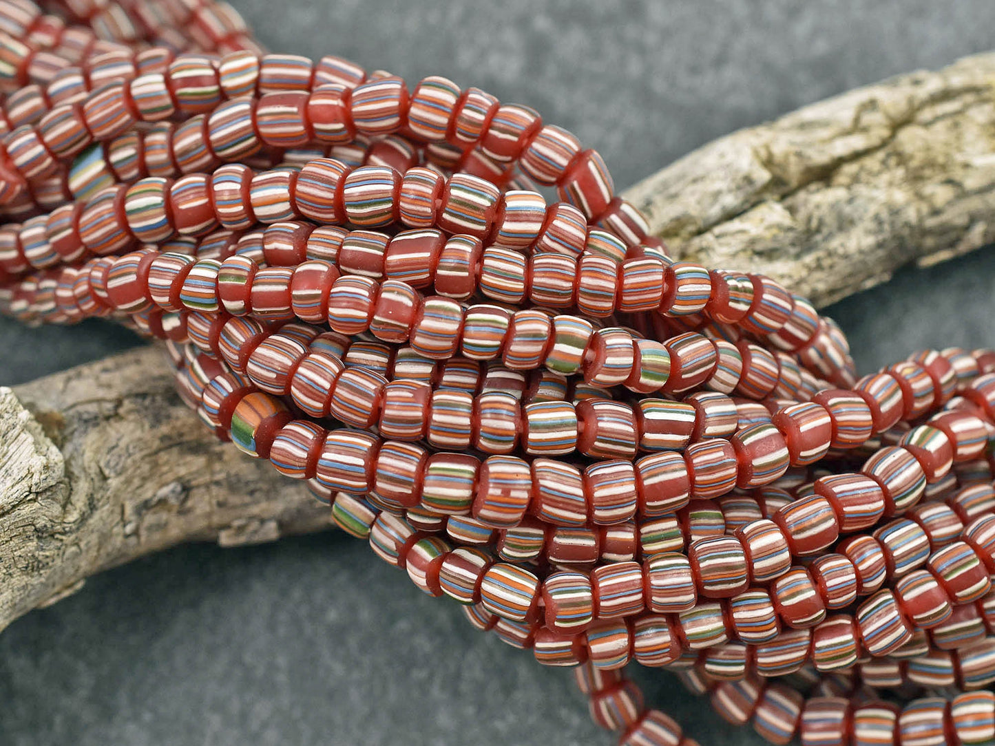 Gooseberry Beads - Trade Beads - Java Glass Beads - Striped Seed Beads - 4-7mm - 24" Strand - (A126)