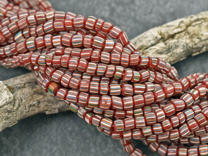 Gooseberry Beads - Trade Beads - Java Glass Beads - Striped Seed Beads - 4-7mm - 24" Strand - (A126)