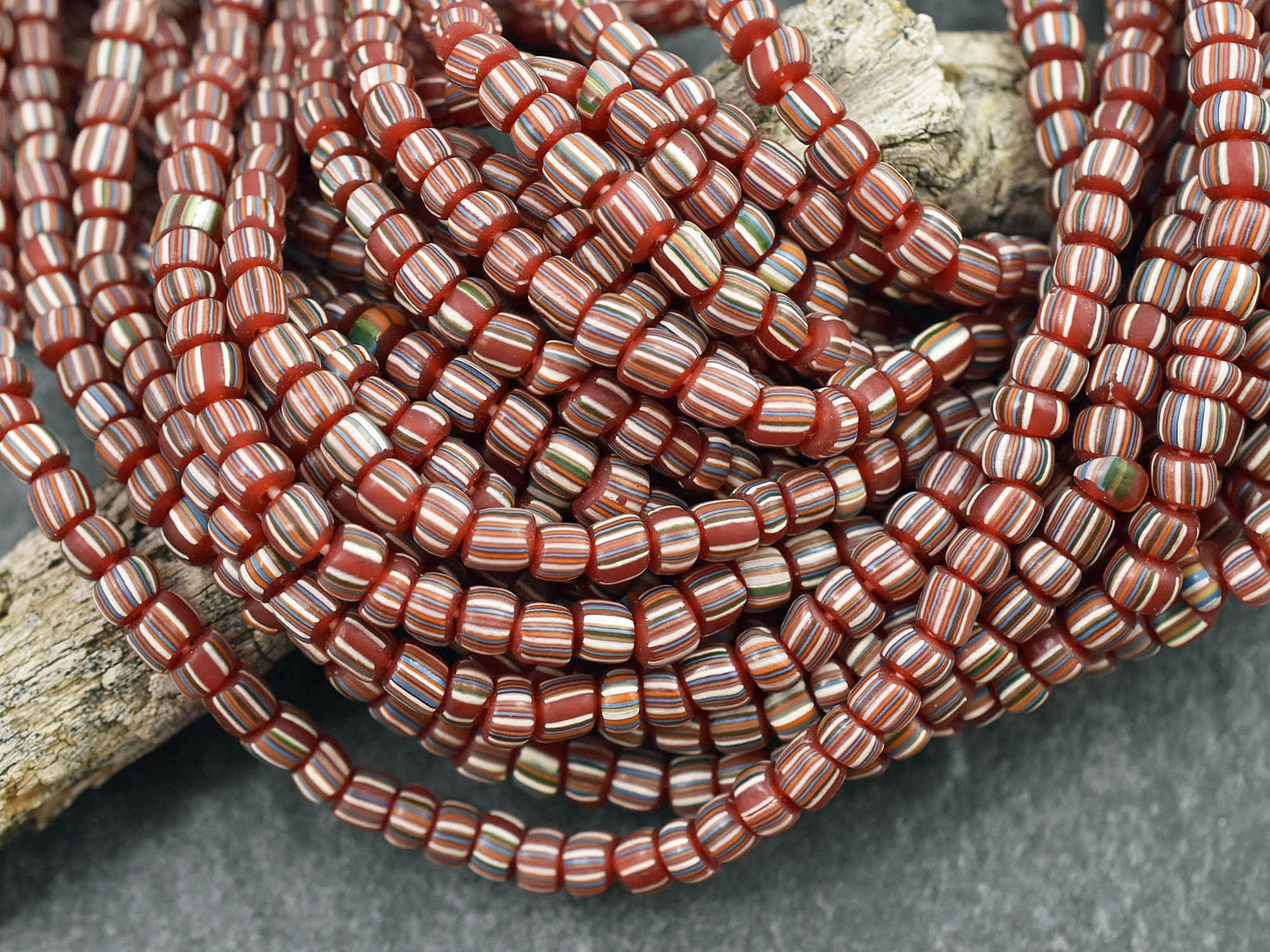 Gooseberry Beads - Trade Beads - Java Glass Beads - Striped Seed Beads - 4-7mm - 24" Strand - (A126)