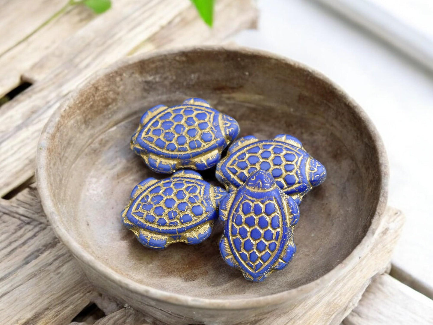 Czech Glass Beads - Turtle Beads - Picasso Beads - Tortoise Beads - 18x13mm - 4pcs - (4475)