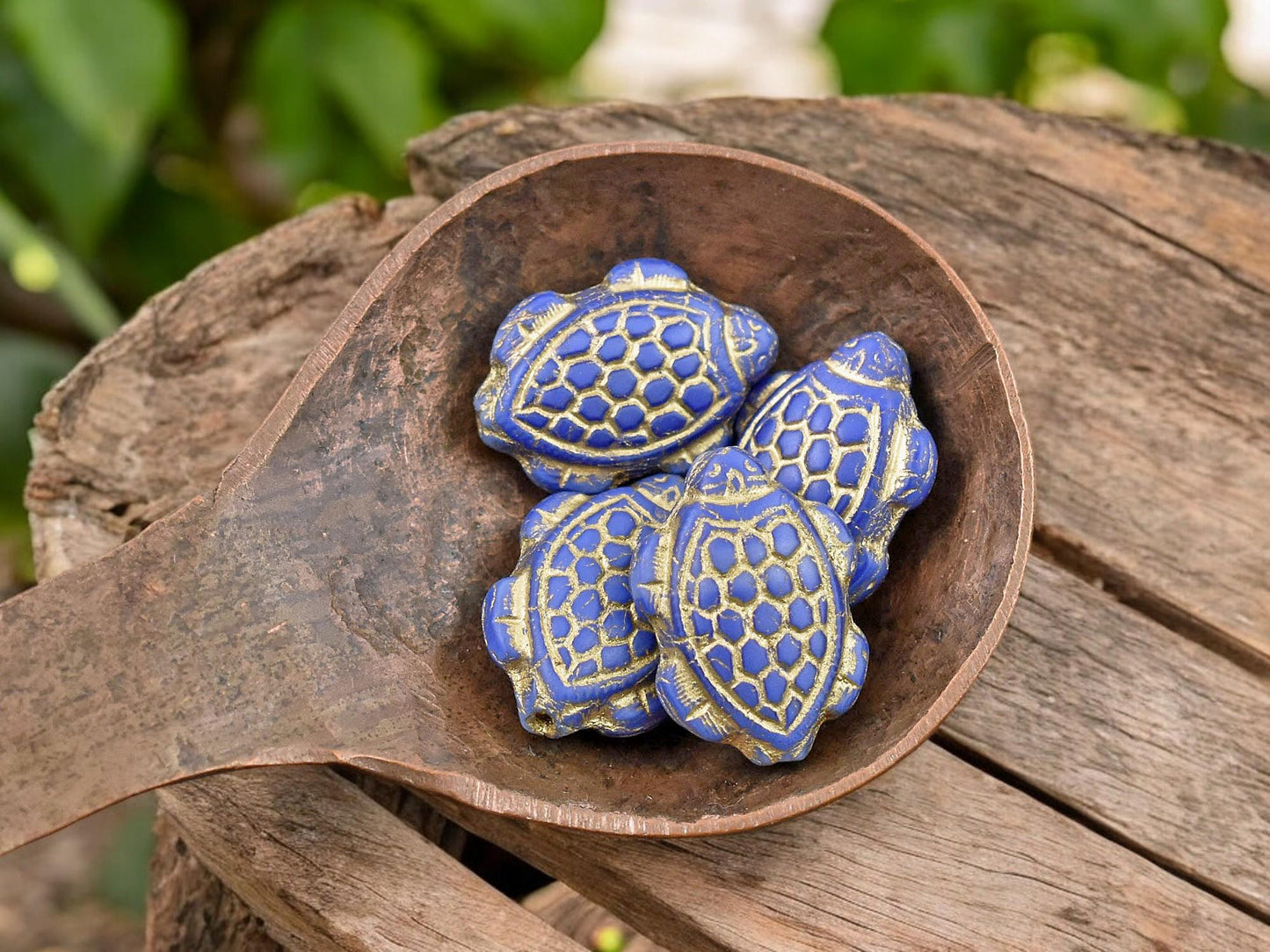 Czech Glass Beads - Turtle Beads - Picasso Beads - Tortoise Beads - 18x13mm - 4pcs - (4475)