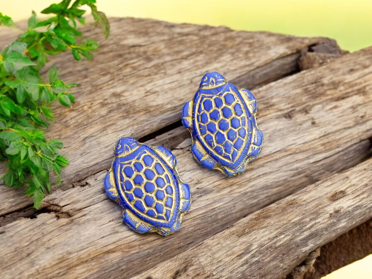 Czech Glass Beads - Turtle Beads - Picasso Beads - Tortoise Beads - 18x13mm - 4pcs - (4475)